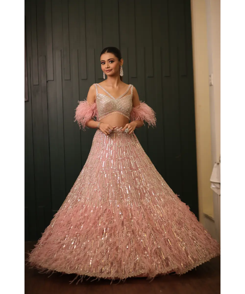 DOLLY WAHAL - Pink Feather Lehenga